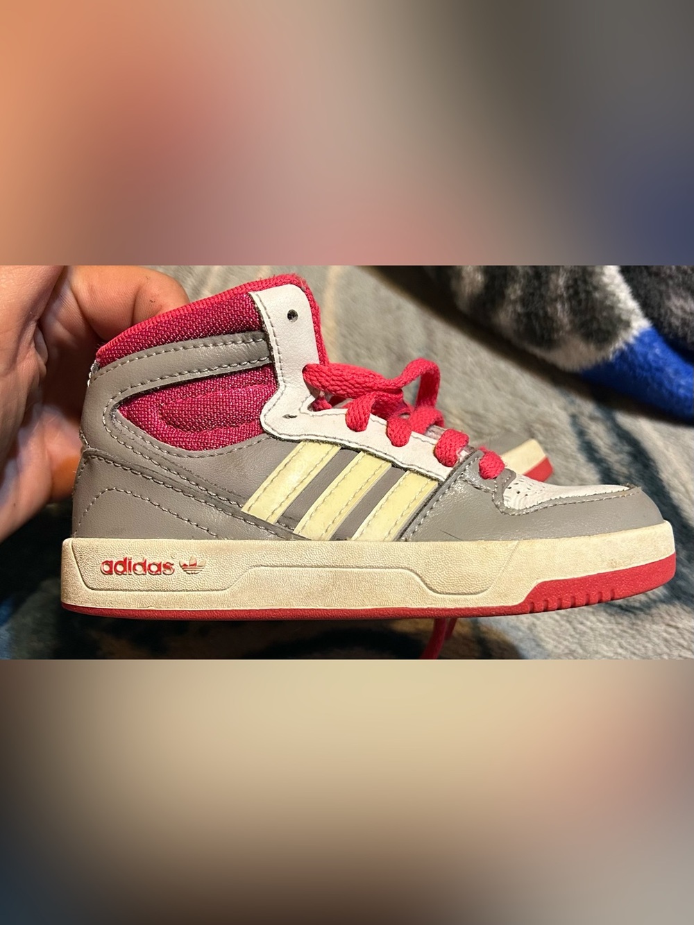 adidas Kids High-Top Sneakers in Pink, Gray and Cream